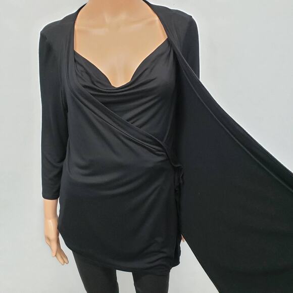 White House Black Market 2-Fer Layered Top Cardigan 2 in 1 Drapey Black M - Picture 4 of 10